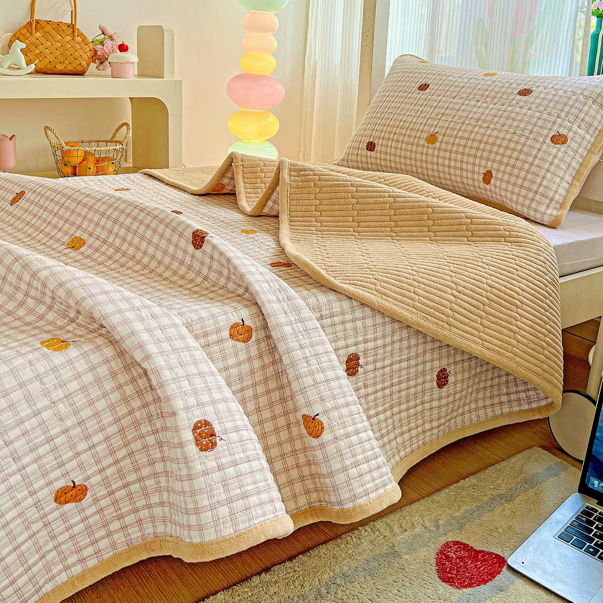 （总）恒尚居 2025新款学生床盖纯棉牛奶绒 正反两用夹棉床单床垫-秋冬款 四季通用-系列二