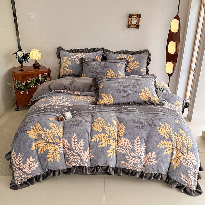 91家纺网 家纺一手货源 找家纺 总亿品2025新款直播爆款韩版赫本风高克重牛奶绒四件套床裙款 8.5斤（有买家秀加v）