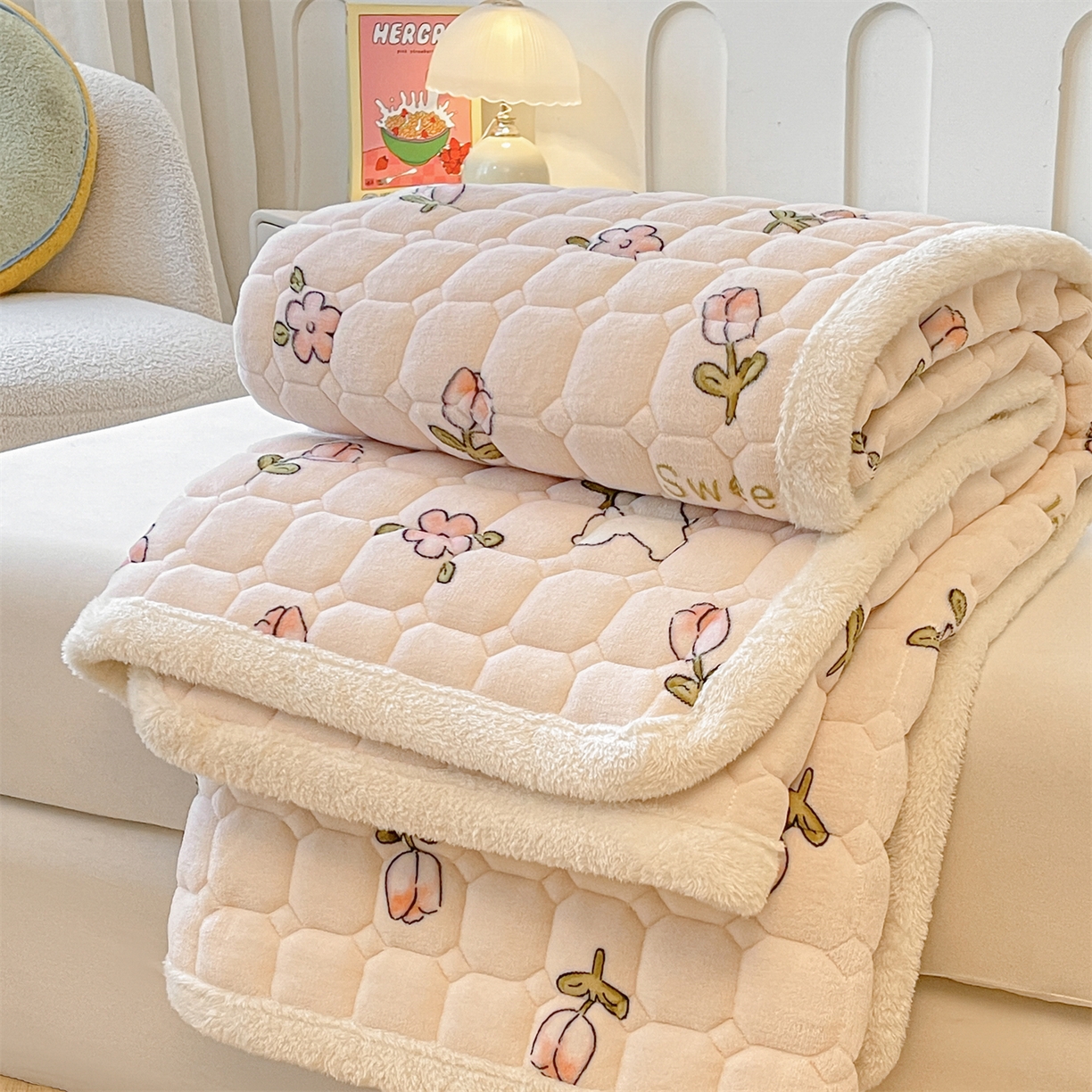 91家纺网 家纺一手货源 找家纺 雯豆家纺 2025新款加厚床垫床褥子牛奶绒床褥床护垫学生宿舍垫子铺底 牛奶绒床褥-月季小兔