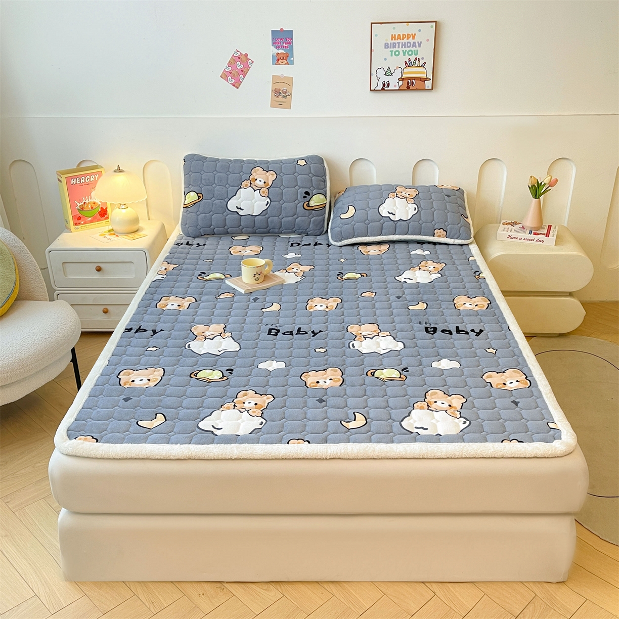 91家纺网 家纺一手货源 找家纺 雯豆家纺 2025新款加厚床垫床褥子牛奶绒床褥床护垫学生宿舍垫子铺底 牛奶绒床褥-云朵熊