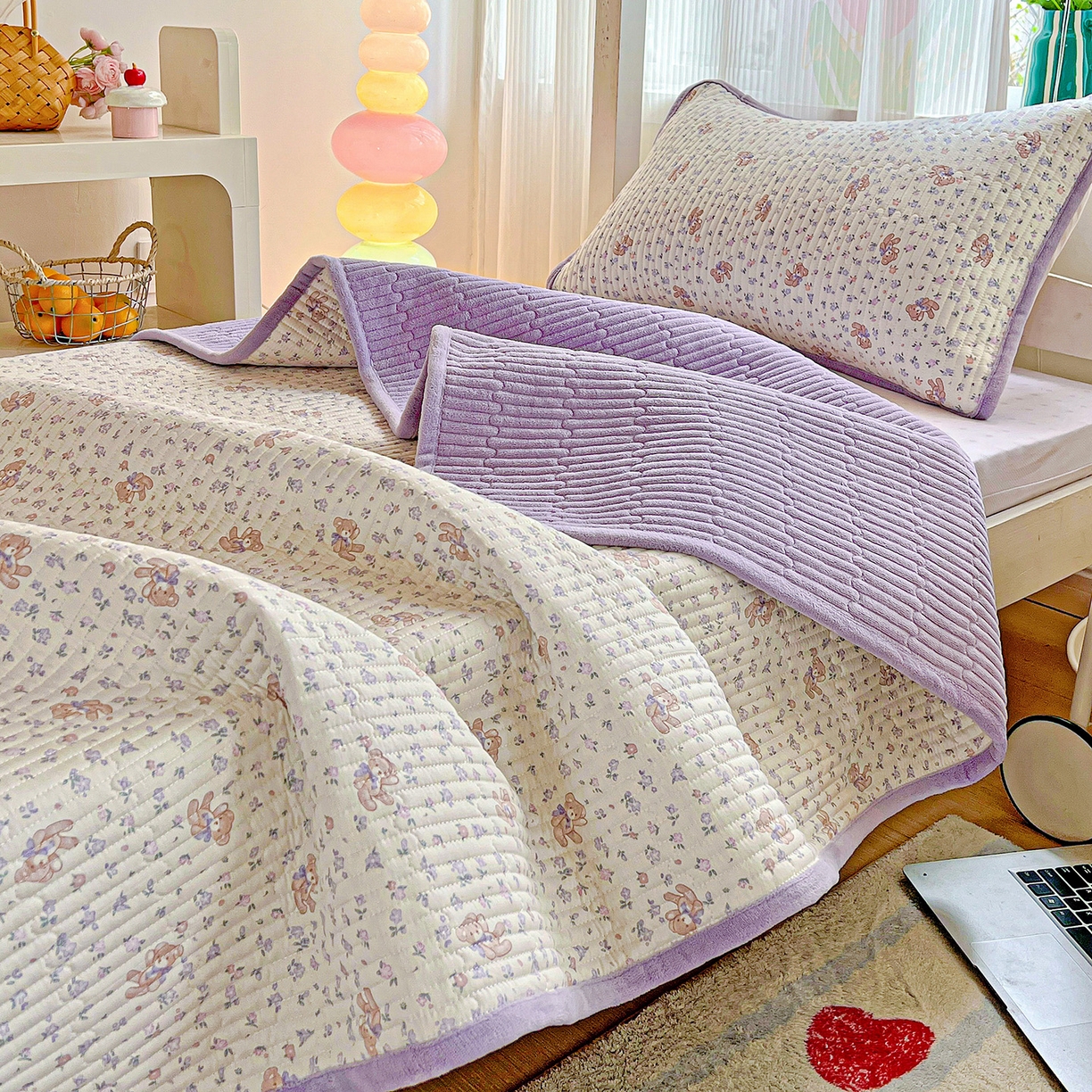 91家纺网 家纺一手货源 找家纺 （总）恒尚居 2025新款学生床盖纯棉牛奶绒 正反两用夹棉床单床垫-秋冬款 四季通用-系列二