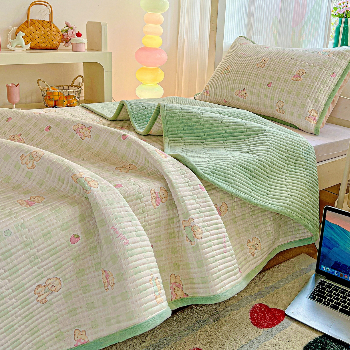 91家纺网 家纺一手货源 找家纺 （总）恒尚居 2025新款学生床盖纯棉牛奶绒 正反两用夹棉床单床垫-秋冬款 四季通用-系列二