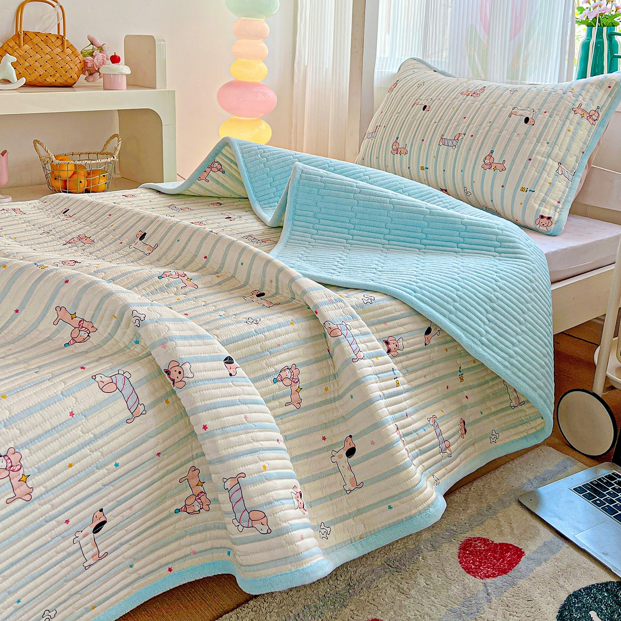 恒尚居 2025新款学生床盖纯棉牛奶绒 正反两用夹棉床单床垫-秋冬款 四季通用-系列二 机灵旺仔【A纯棉-B宝宝绒】