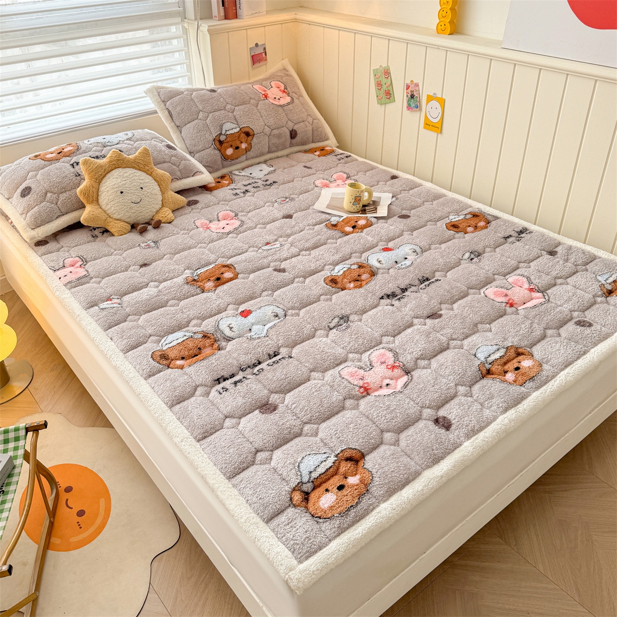 91家纺网 家纺一手货源 找家纺 （总）雯豆家纺 2025新款泰迪绒夹棉床褥子学生宿舍床垫床护垫子加厚卡通保护垫