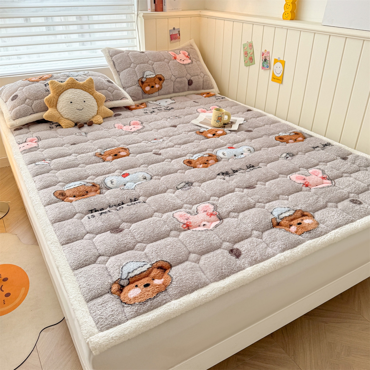 91家纺网 家纺一手货源 找家纺 （总）雯豆家纺 2025新款泰迪绒夹棉床褥子学生宿舍床垫床护垫子加厚卡通保护垫