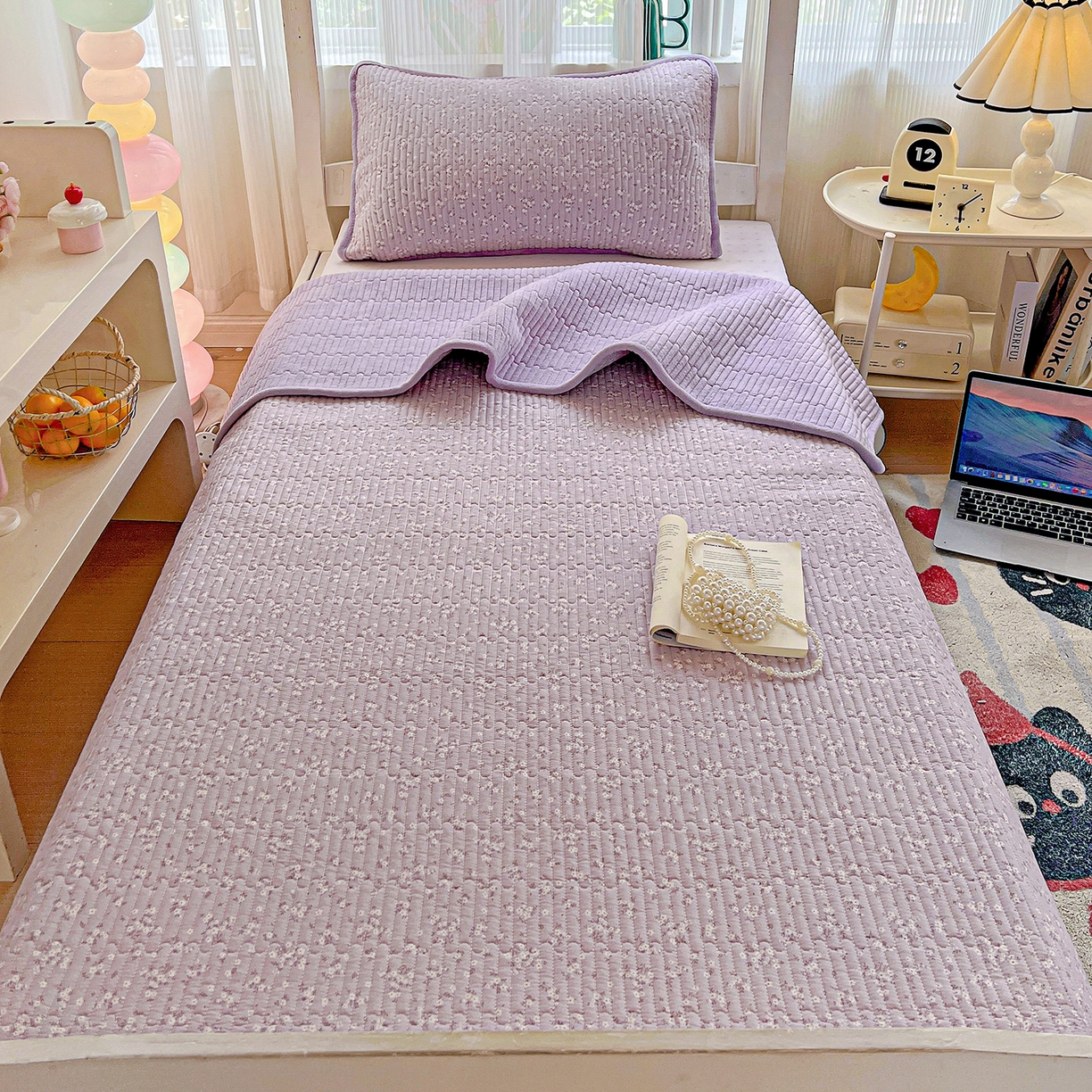 91家纺网 家纺一手货源 找家纺 恒尚居 2025新款学生床盖纯棉牛奶绒 正反两用夹棉床单床垫-秋冬款 四季通用-系列二 花言【A纯棉-B宝宝绒】