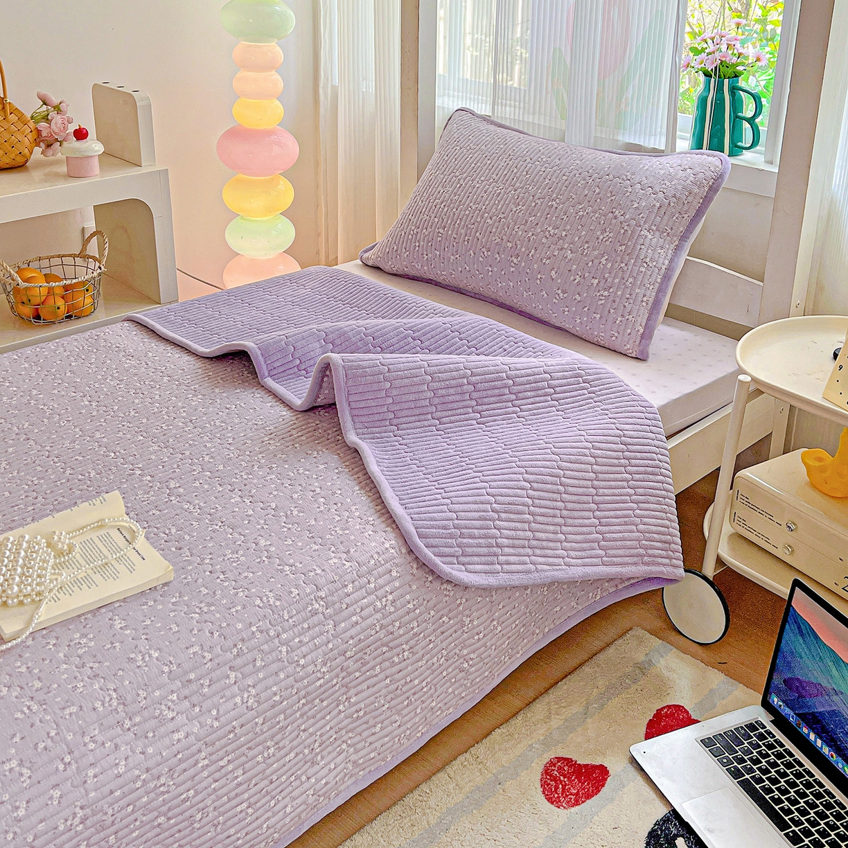 91家纺网 家纺一手货源 找家纺 恒尚居 2025新款学生床盖纯棉牛奶绒 正反两用夹棉床单床垫-秋冬款 四季通用-系列二 花言【A纯棉-B宝宝绒】