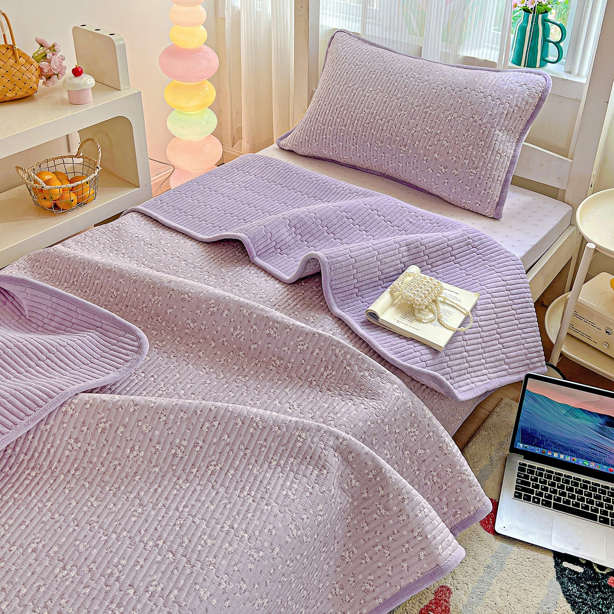 91家纺网 家纺一手货源 找家纺 恒尚居 2025新款学生床盖纯棉牛奶绒 正反两用夹棉床单床垫-秋冬款 四季通用-系列二 花言【A纯棉-B宝宝绒】