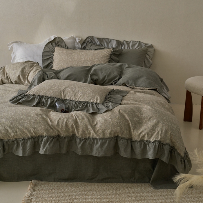 91家纺网 家纺一手货源 找家纺 漫仙阁家纺 2025新款秋冬新款复古风高端原麻四件套 古奈绿