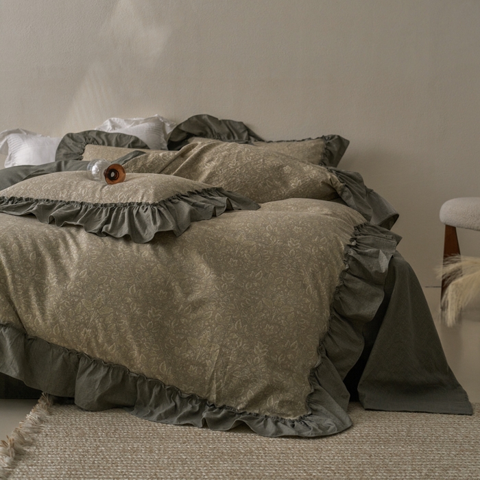 91家纺网 家纺一手货源 找家纺 漫仙阁家纺 2025新款秋冬新款复古风高端原麻四件套 古奈绿