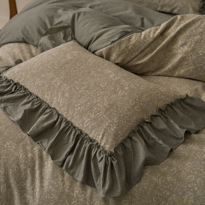 91家纺网 家纺一手货源 找家纺 漫仙阁家纺 2025新款秋冬新款复古风高端原麻四件套 古奈绿