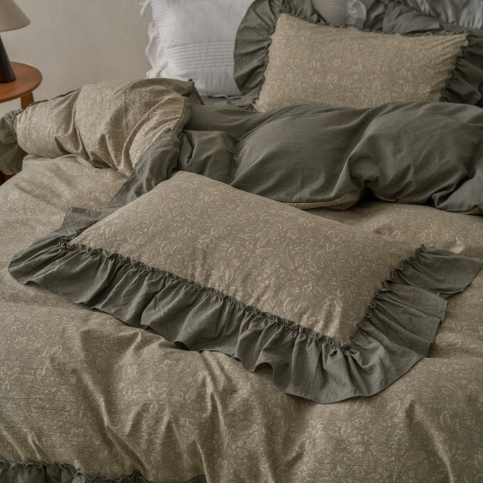 91家纺网 家纺一手货源 找家纺 漫仙阁家纺 2025新款秋冬新款复古风高端原麻四件套 古奈绿