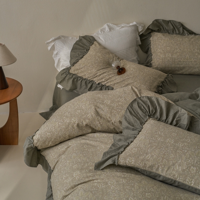 91家纺网 家纺一手货源 找家纺 漫仙阁家纺 2025新款秋冬新款复古风高端原麻四件套 古奈绿