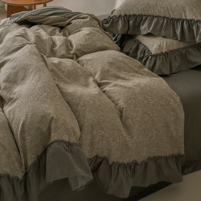 91家纺网 家纺一手货源 找家纺 漫仙阁家纺 2025新款秋冬新款复古风高端原麻四件套 古奈绿