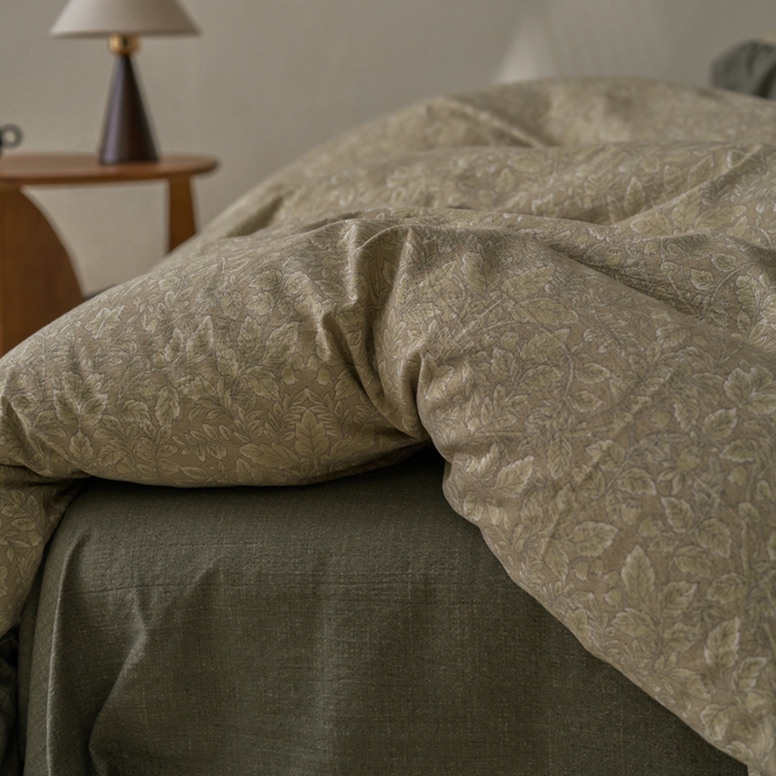 91家纺网 家纺一手货源 找家纺 漫仙阁家纺 2025新款秋冬新款复古风高端原麻四件套 古奈绿