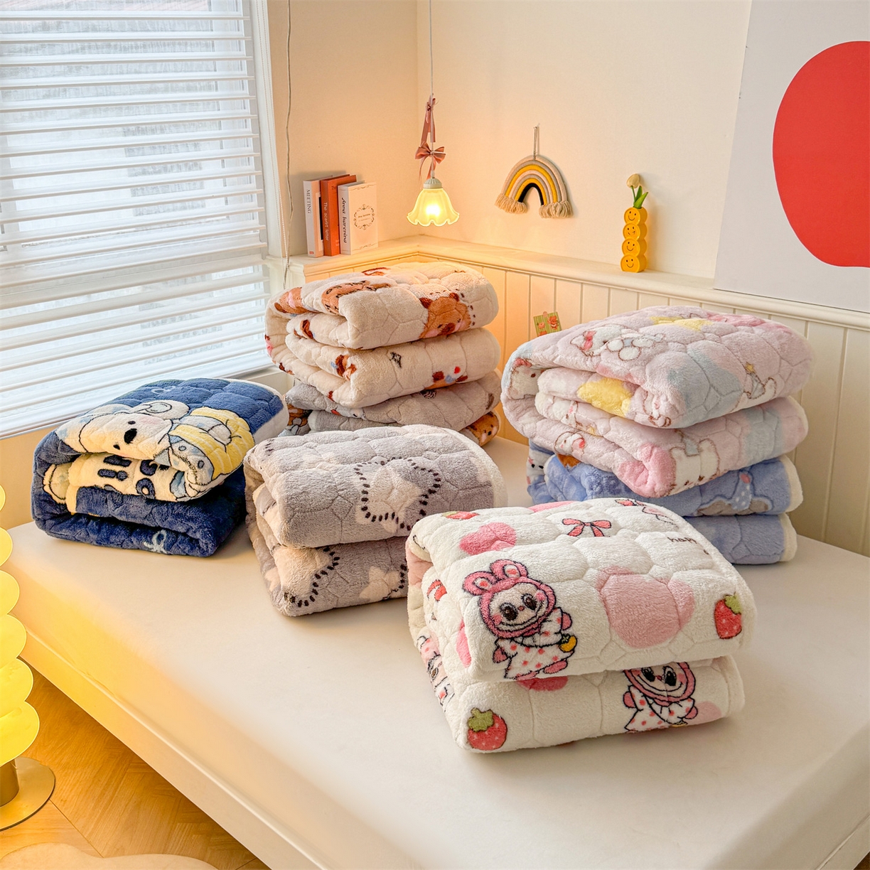 雯豆家纺 2025新款泰迪绒夹棉床褥子学生宿舍床垫床护垫子加厚卡通保护垫 组合图仅供参考不可下单