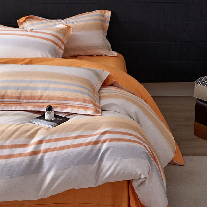 91家纺网 家纺一手货源 找家纺 梧桐树 2025新款100%全棉纯棉磨毛四件套-现代轻奢系列 534芬利-桔