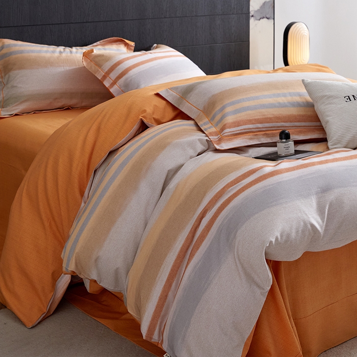 91家纺网 家纺一手货源 找家纺 梧桐树 2025新款100%全棉纯棉磨毛四件套-现代轻奢系列 534芬利-桔