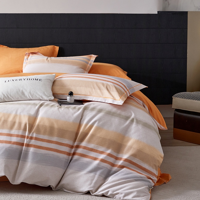 91家纺网 家纺一手货源 找家纺 梧桐树 2025新款100%全棉纯棉磨毛四件套-现代轻奢系列 534芬利-桔