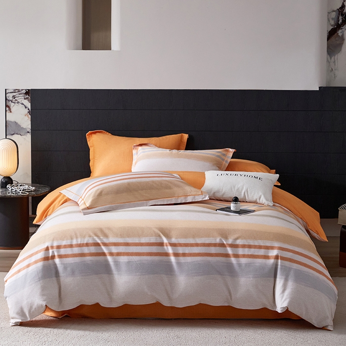 91家纺网 家纺一手货源 找家纺 梧桐树 2025新款100%全棉纯棉磨毛四件套-现代轻奢系列 534芬利-桔