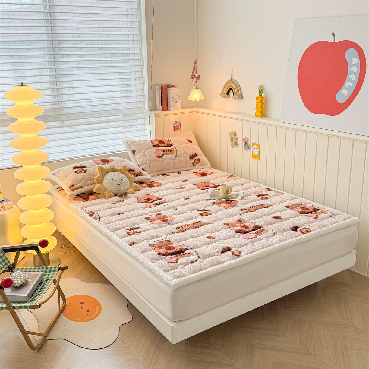 91家纺网 家纺一手货源 找家纺 雯豆家纺 2025新款泰迪绒夹棉床褥子学生宿舍床垫床护垫子加厚卡通保护垫 泰迪绒床褥-茶杯熊