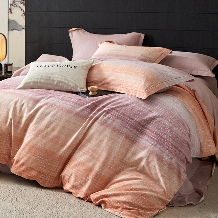 91家纺网 家纺一手货源 找家纺 梧桐树 2025新款100%全棉纯棉磨毛四件套-现代轻奢系列 535流光益彩-桔