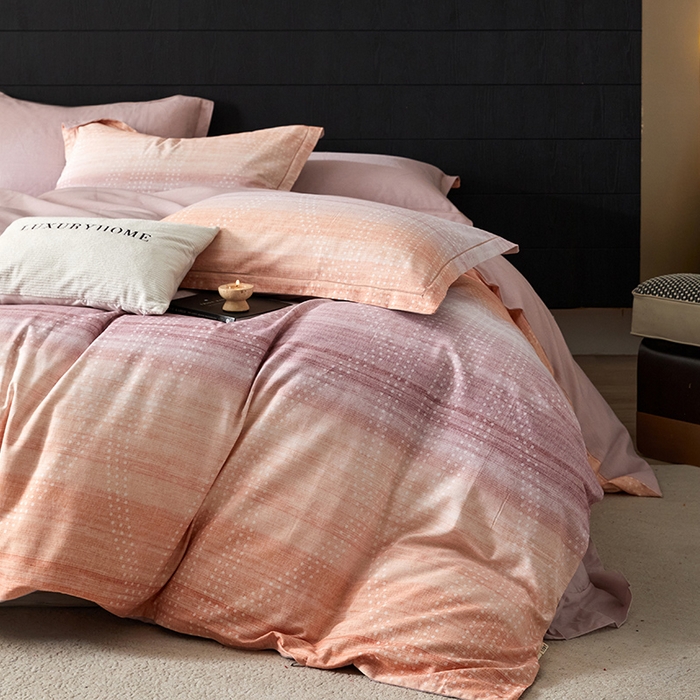 91家纺网 家纺一手货源 找家纺 梧桐树 2025新款100%全棉纯棉磨毛四件套-现代轻奢系列 535流光益彩-桔