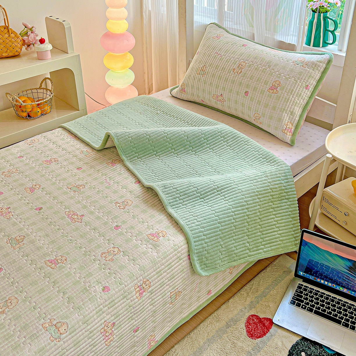 91家纺网 家纺一手货源 找家纺 恒尚居 2025新款学生床盖纯棉牛奶绒 正反两用夹棉床单床垫-秋冬款 四季通用-系列二 甜心旺旺【A纯棉-B宝宝绒】