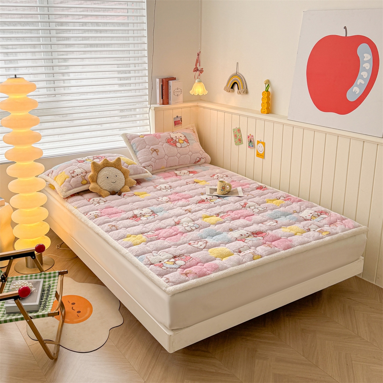 91家纺网 家纺一手货源 找家纺 雯豆家纺 2025新款泰迪绒夹棉床褥子学生宿舍床垫床护垫子加厚卡通保护垫 泰迪绒床褥-粉色KT