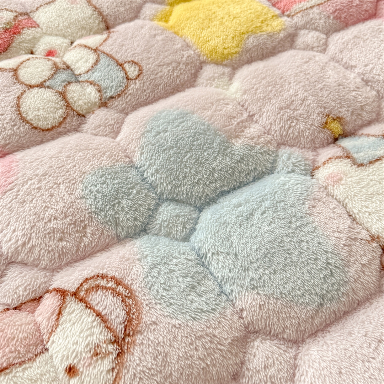 91家纺网 家纺一手货源 找家纺 雯豆家纺 2025新款泰迪绒夹棉床褥子学生宿舍床垫床护垫子加厚卡通保护垫 泰迪绒床褥-粉色KT