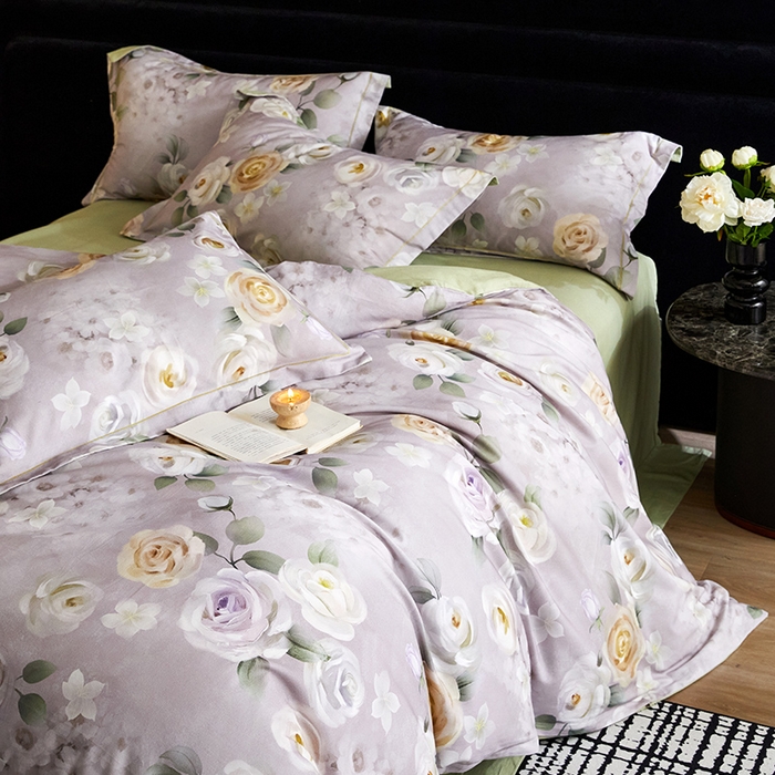 91家纺网 家纺一手货源 找家纺 梧桐树 2025新款100%全棉纯棉磨毛四件套-现代轻奢系列 536意境灰