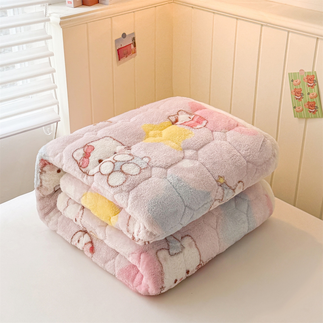 91家纺网 家纺一手货源 找家纺 雯豆家纺 2025新款泰迪绒夹棉床褥子学生宿舍床垫床护垫子加厚卡通保护垫 泰迪绒床褥-粉色KT