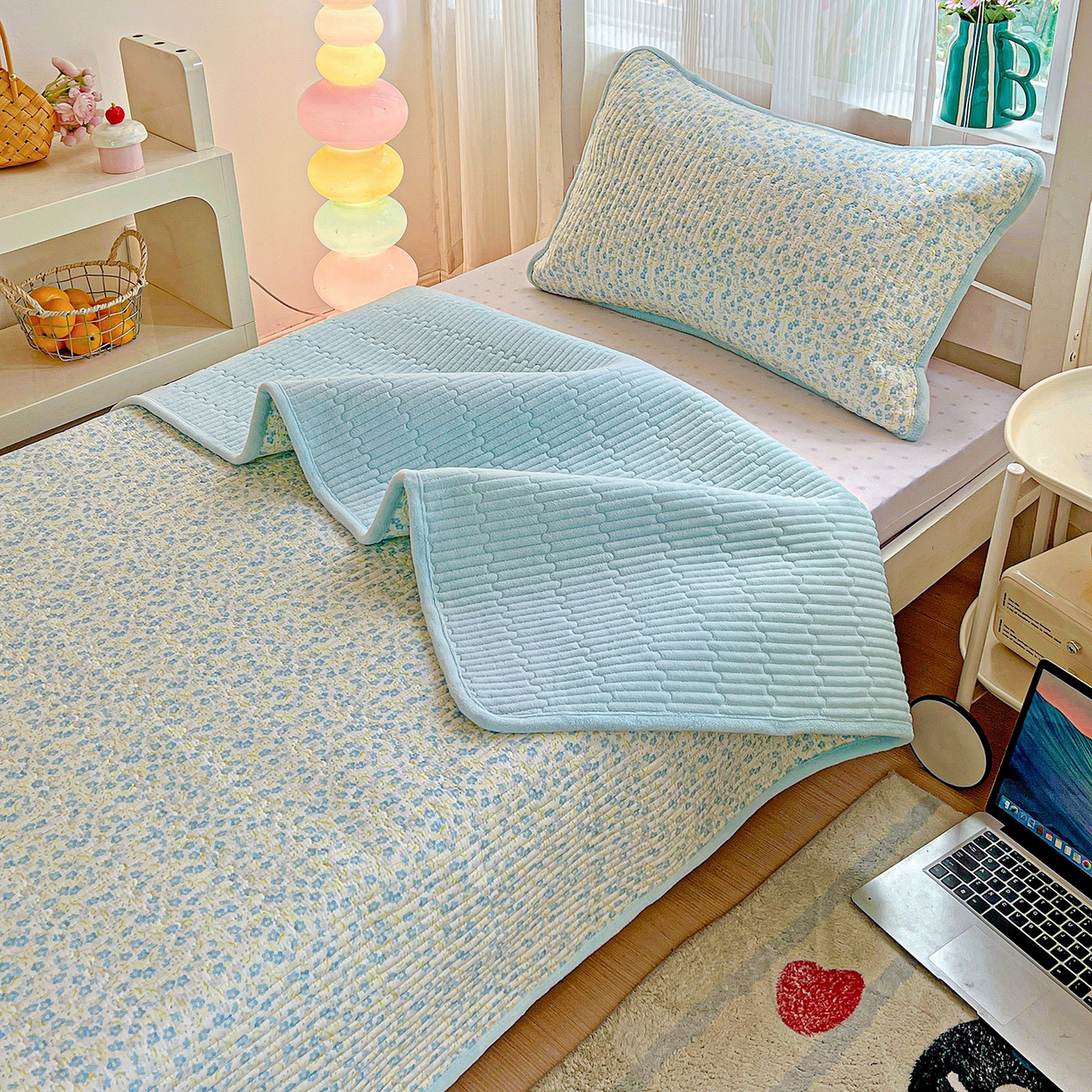 91家纺网 家纺一手货源 找家纺 恒尚居 2025新款学生床盖纯棉牛奶绒 正反两用夹棉床单床垫-秋冬款 四季通用-系列二 雪兰【A纯棉-B宝宝绒】