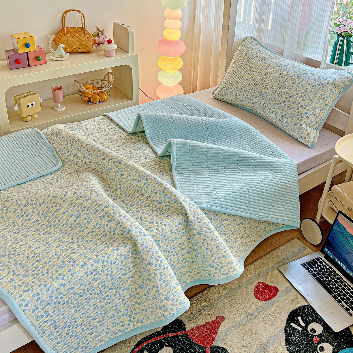 91家纺网 家纺一手货源 找家纺 恒尚居 2025新款学生床盖纯棉牛奶绒 正反两用夹棉床单床垫-秋冬款 四季通用-系列二 雪兰【A纯棉-B宝宝绒】