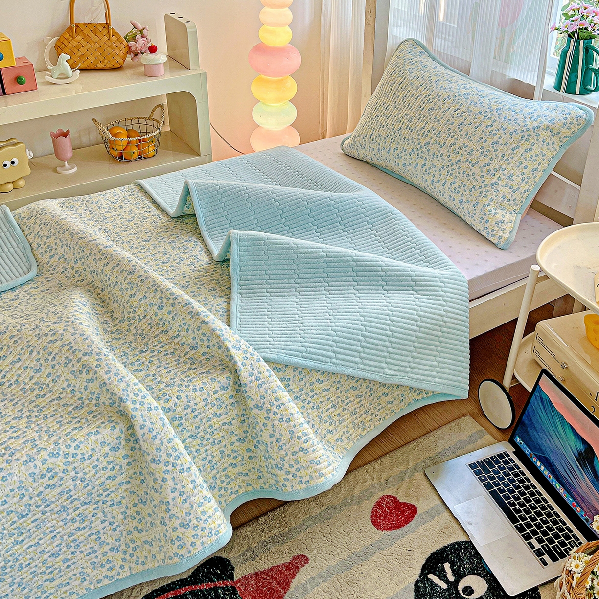 91家纺网 家纺一手货源 找家纺 恒尚居 2025新款学生床盖纯棉牛奶绒 正反两用夹棉床单床垫-秋冬款 四季通用-系列二 雪兰【A纯棉-B宝宝绒】