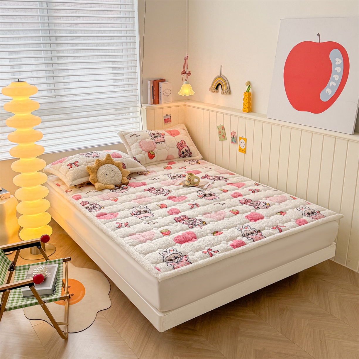 91家纺网 家纺一手货源 找家纺 雯豆家纺 2025新款泰迪绒夹棉床褥子学生宿舍床垫床护垫子加厚卡通保护垫 泰迪绒床褥-可爱布布