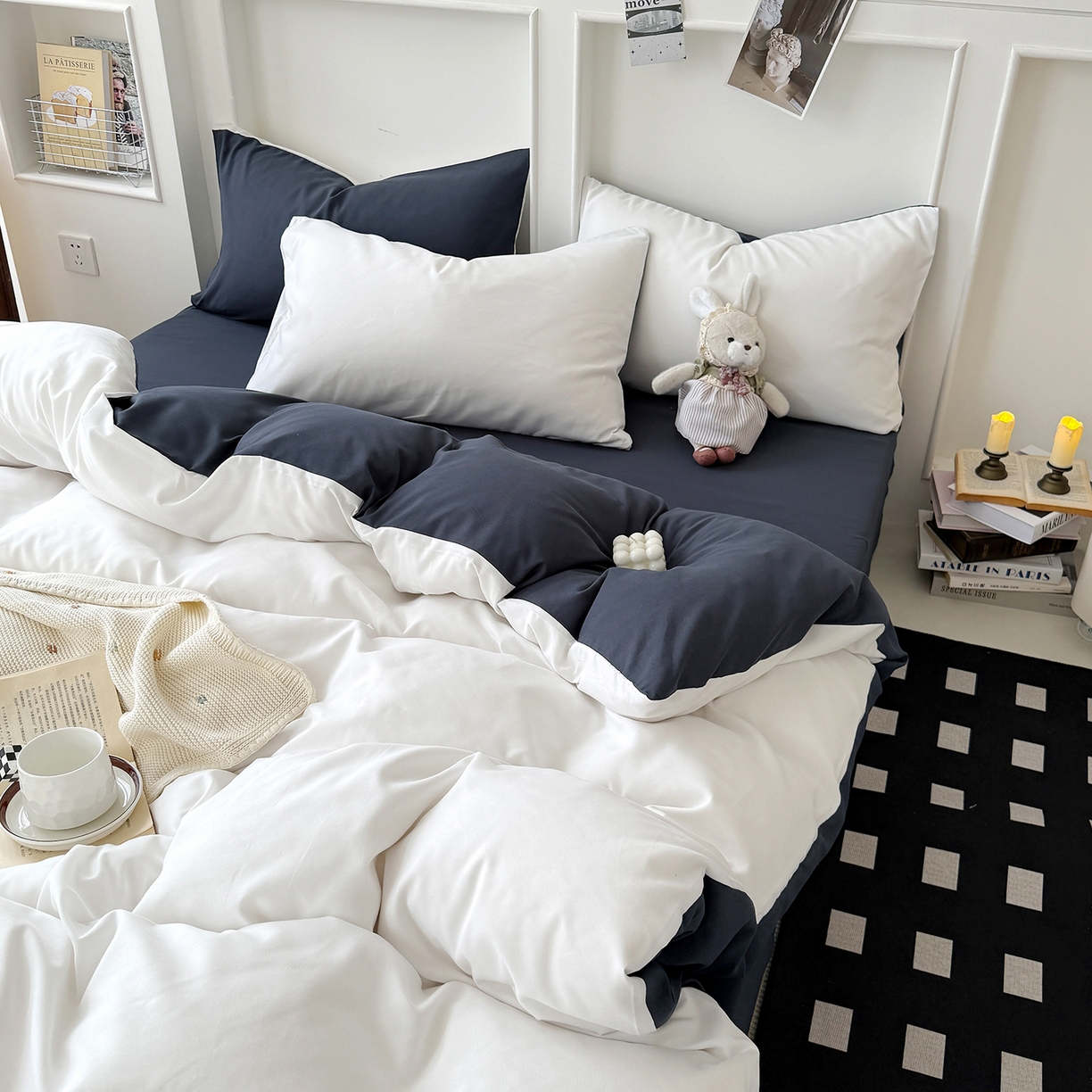 91家纺网 家纺一手货源 找家纺 （总）纽维斯 2025新款水洗棉云朵棉纯色双拼磨毛四件套