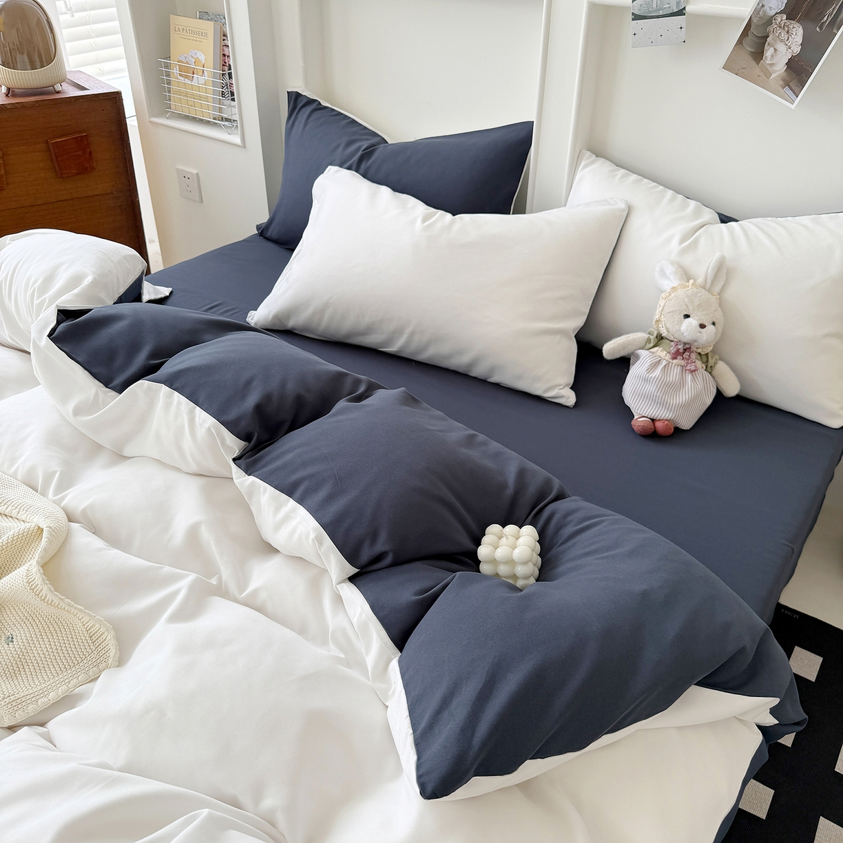 91家纺网 家纺一手货源 找家纺 （总）纽维斯 2025新款水洗棉云朵棉纯色双拼磨毛四件套