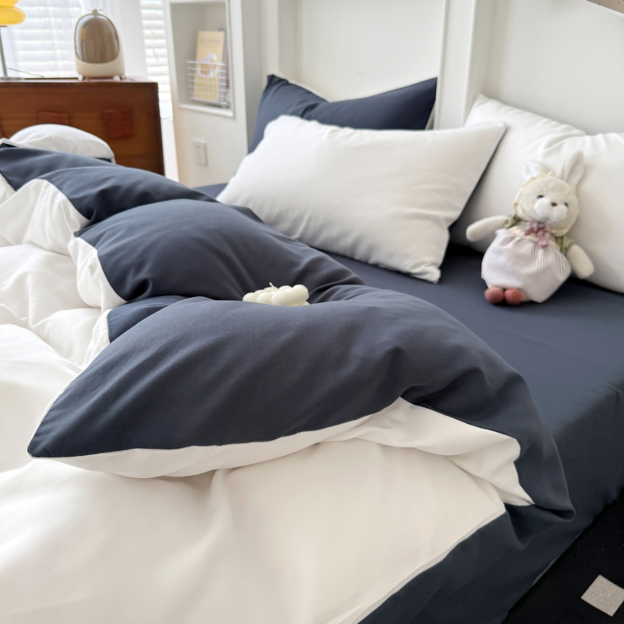 91家纺网 家纺一手货源 找家纺 （总）纽维斯 2025新款水洗棉云朵棉纯色双拼磨毛四件套