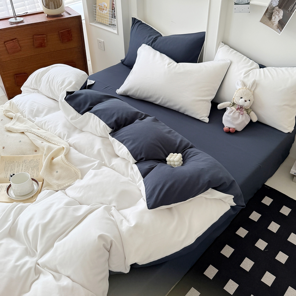 91家纺网 家纺一手货源 找家纺 （总）纽维斯 2025新款水洗棉云朵棉纯色双拼磨毛四件套