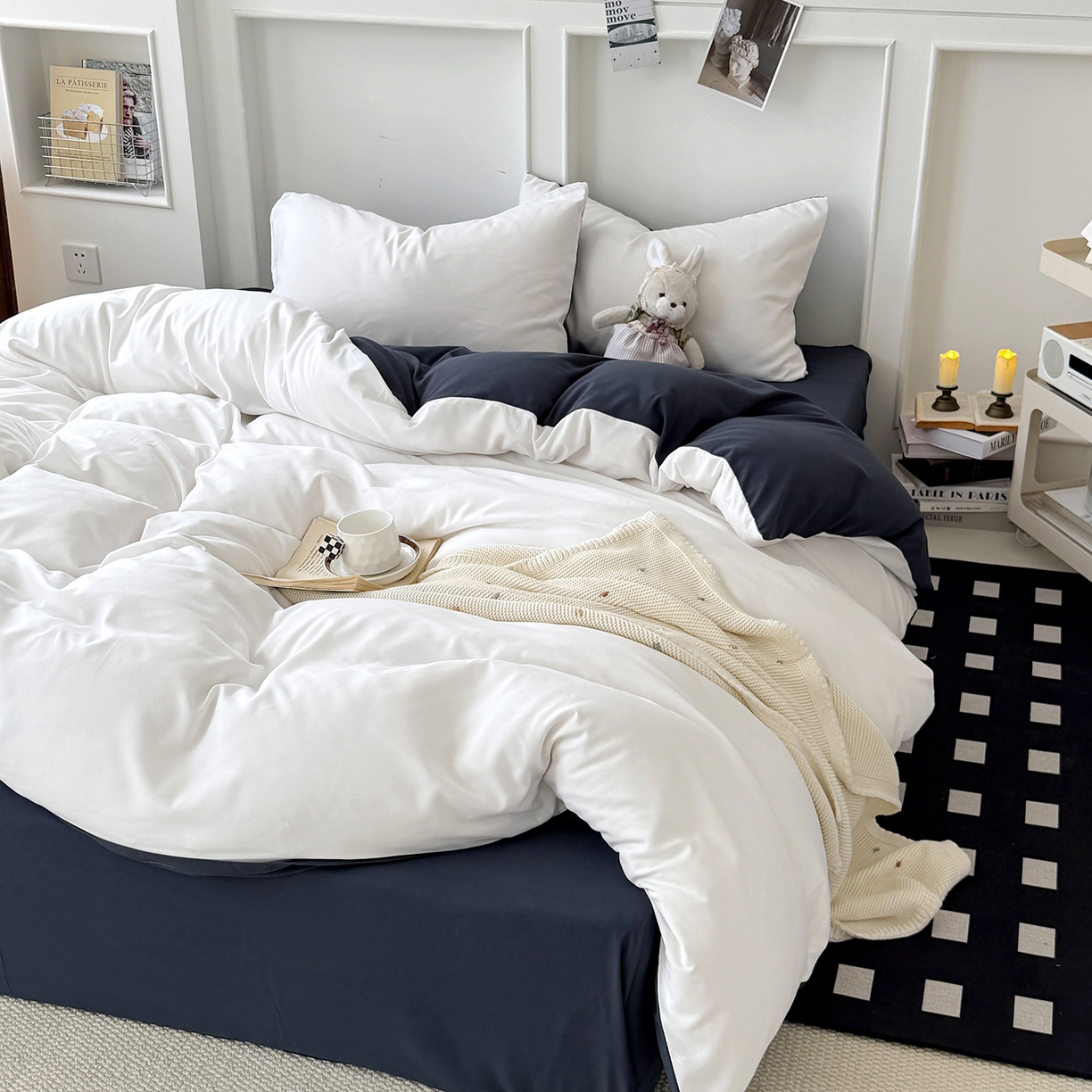 91家纺网 家纺一手货源 找家纺 （总）纽维斯 2025新款水洗棉云朵棉纯色双拼磨毛四件套