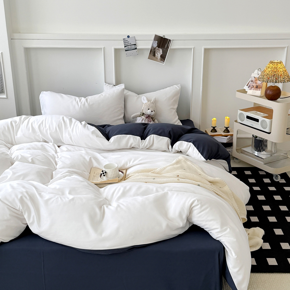 91家纺网 家纺一手货源 找家纺 （总）纽维斯 2025新款水洗棉云朵棉纯色双拼磨毛四件套