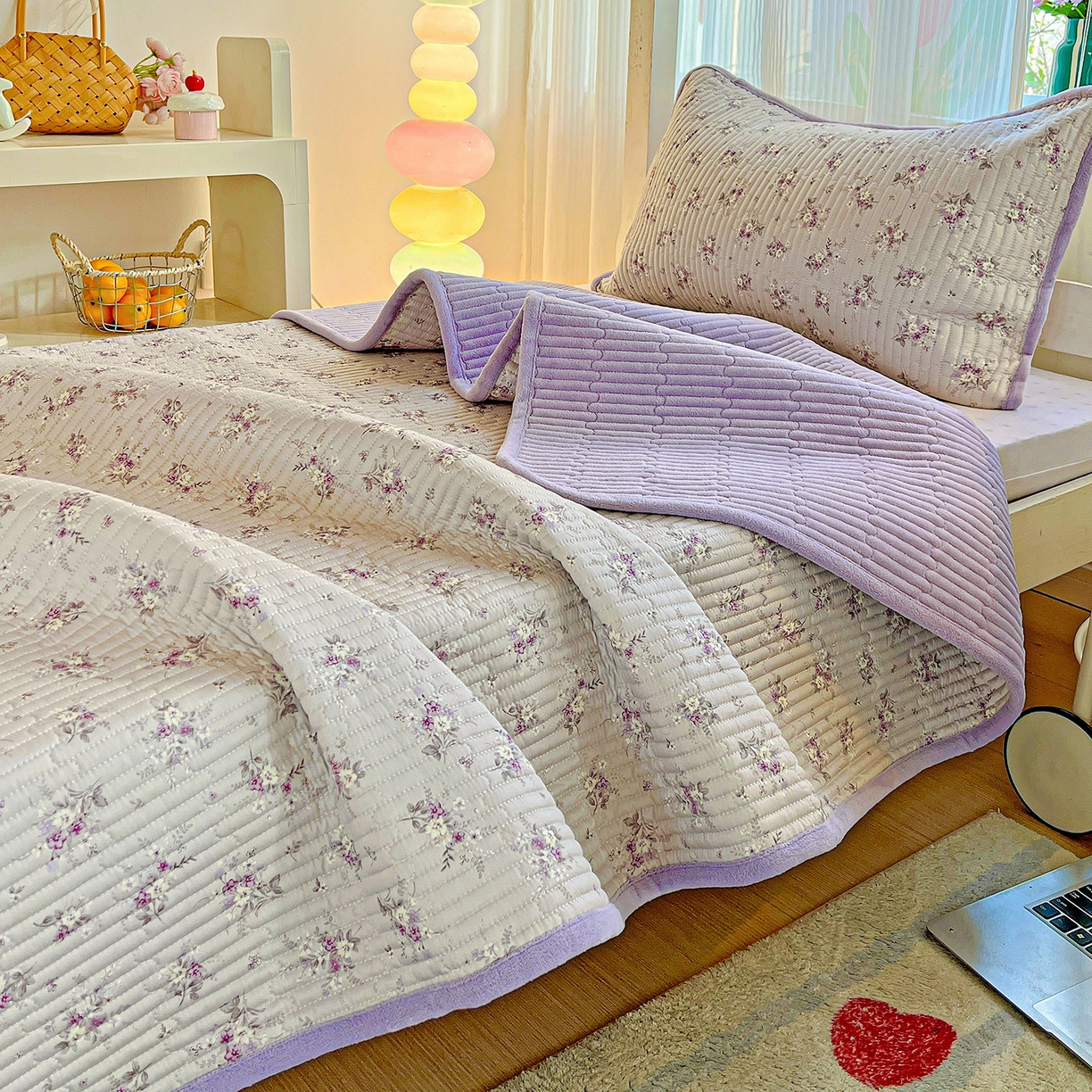 恒尚居 2025新款学生床盖纯棉牛奶绒 正反两用夹棉床单床垫-秋冬款 四季通用-系列二 玉妃【A纯棉-B宝宝绒】