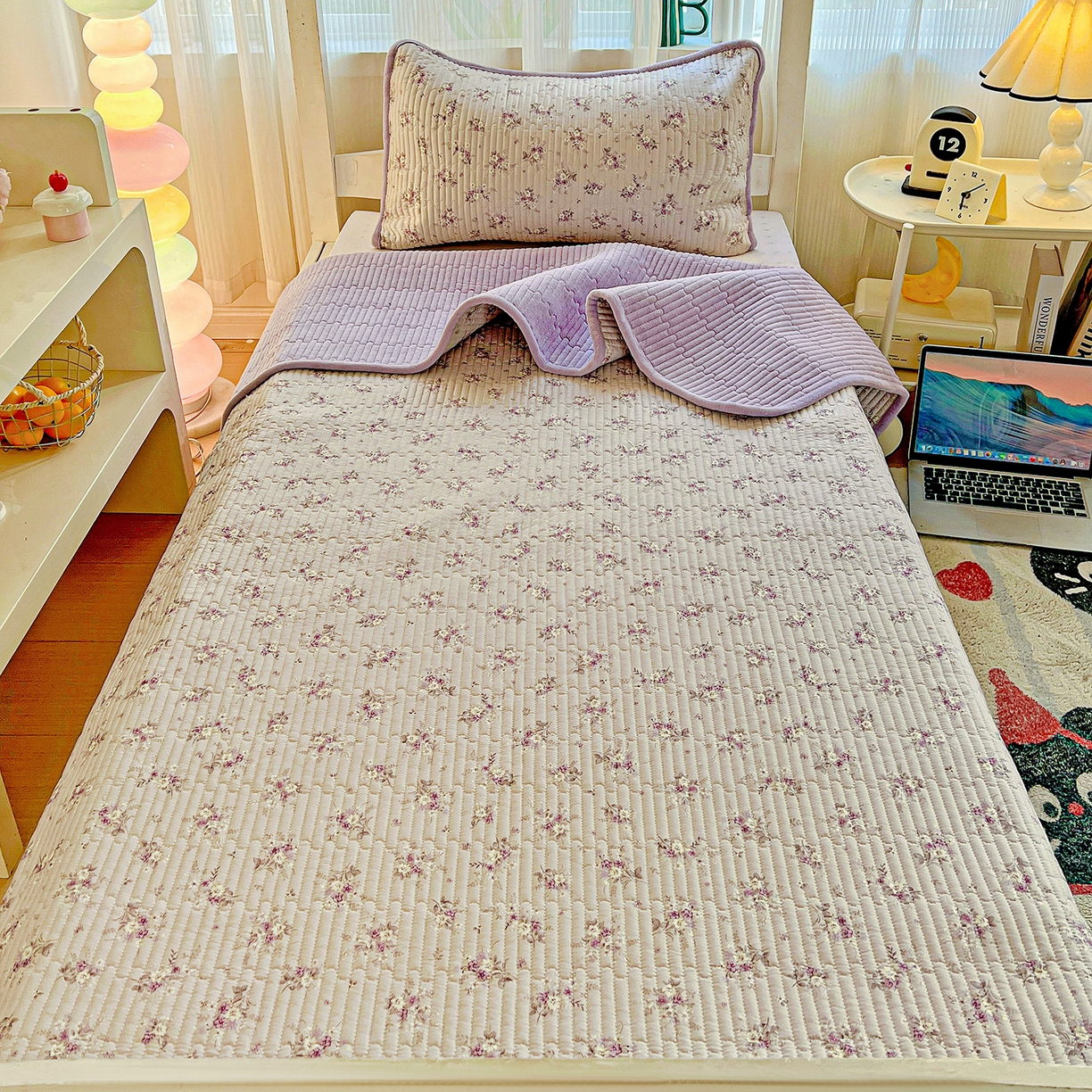 91家纺网 家纺一手货源 找家纺 恒尚居 2025新款学生床盖纯棉牛奶绒 正反两用夹棉床单床垫-秋冬款 四季通用-系列二 玉妃【A纯棉-B宝宝绒】