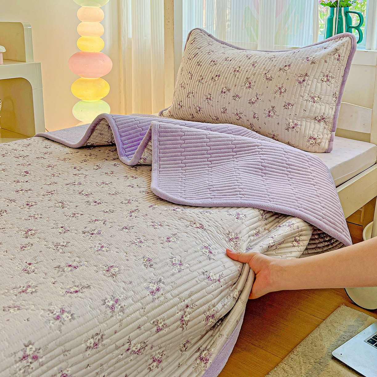 91家纺网 家纺一手货源 找家纺 恒尚居 2025新款学生床盖纯棉牛奶绒 正反两用夹棉床单床垫-秋冬款 四季通用-系列二 玉妃【A纯棉-B宝宝绒】