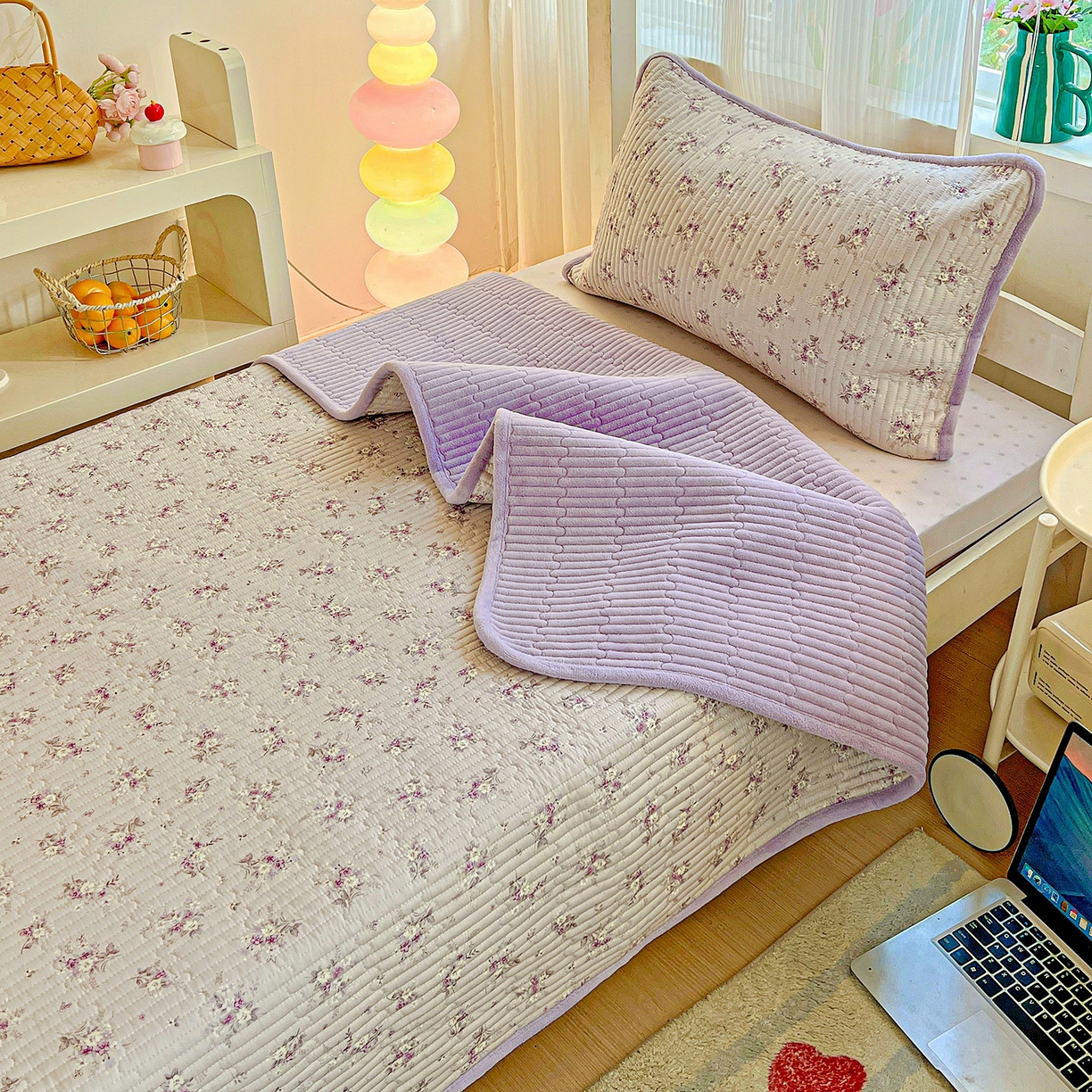 91家纺网 家纺一手货源 找家纺 恒尚居 2025新款学生床盖纯棉牛奶绒 正反两用夹棉床单床垫-秋冬款 四季通用-系列二 玉妃【A纯棉-B宝宝绒】