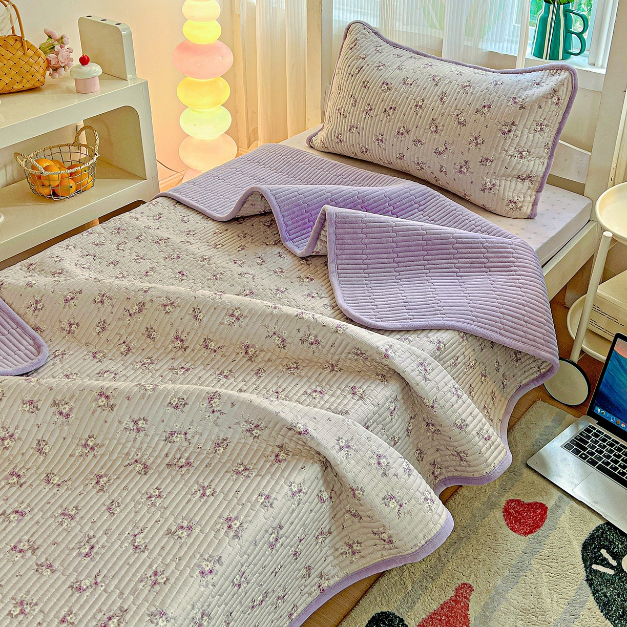 91家纺网 家纺一手货源 找家纺 恒尚居 2025新款学生床盖纯棉牛奶绒 正反两用夹棉床单床垫-秋冬款 四季通用-系列二 玉妃【A纯棉-B宝宝绒】