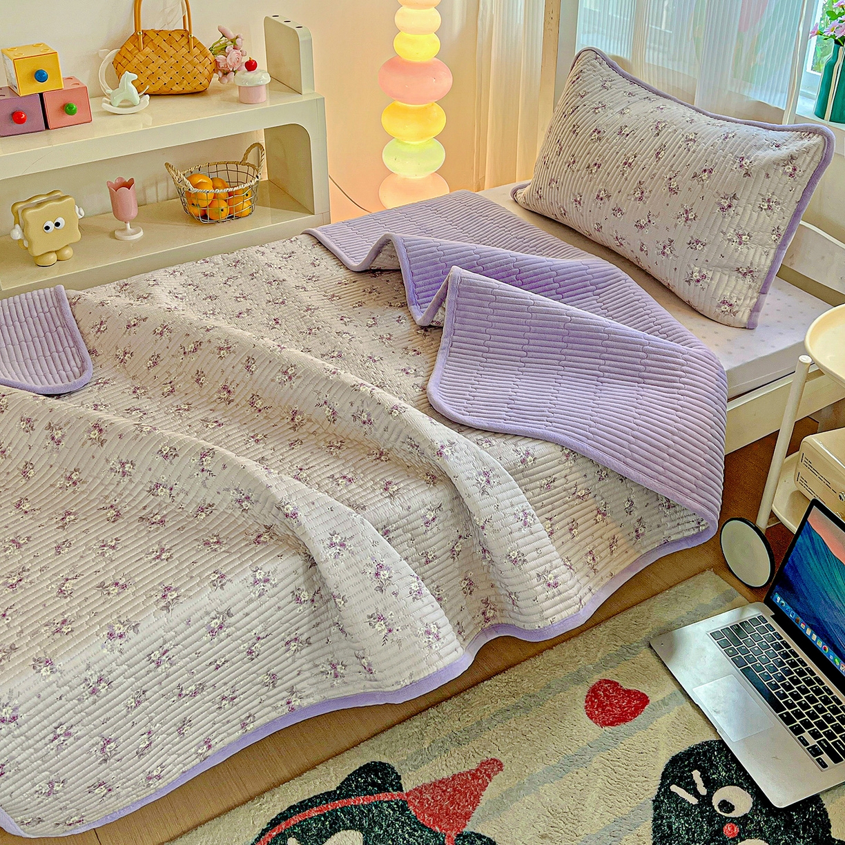 91家纺网 家纺一手货源 找家纺 恒尚居 2025新款学生床盖纯棉牛奶绒 正反两用夹棉床单床垫-秋冬款 四季通用-系列二 玉妃【A纯棉-B宝宝绒】