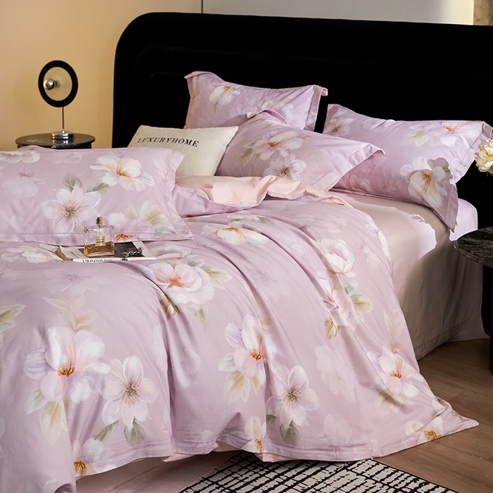 91家纺网 家纺一手货源 找家纺 梧桐树 2025新款100%全棉纯棉磨毛四件套-现代轻奢系列 541莉亚-粉