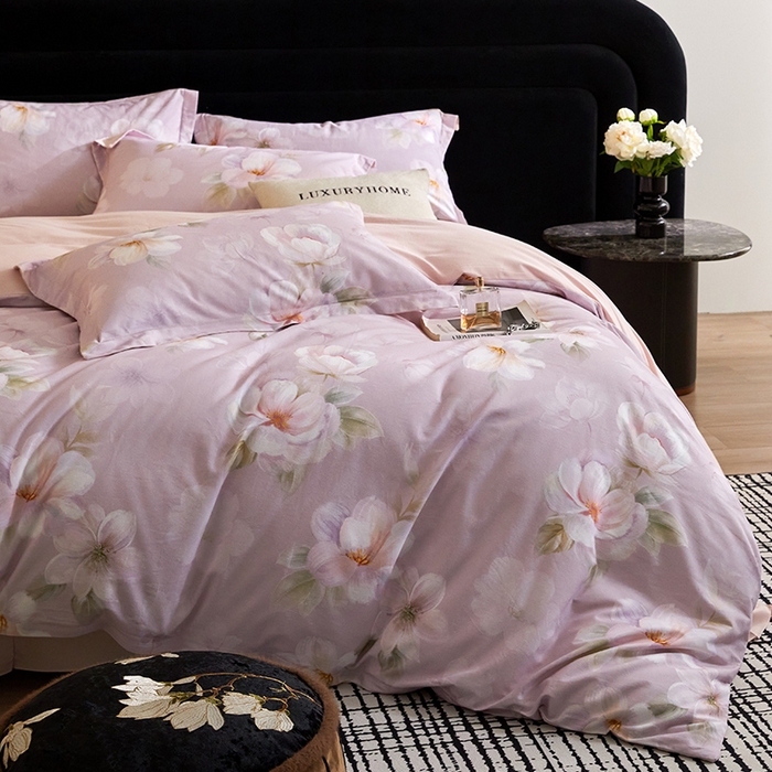 91家纺网 家纺一手货源 找家纺 梧桐树 2025新款100%全棉纯棉磨毛四件套-现代轻奢系列 541莉亚-粉